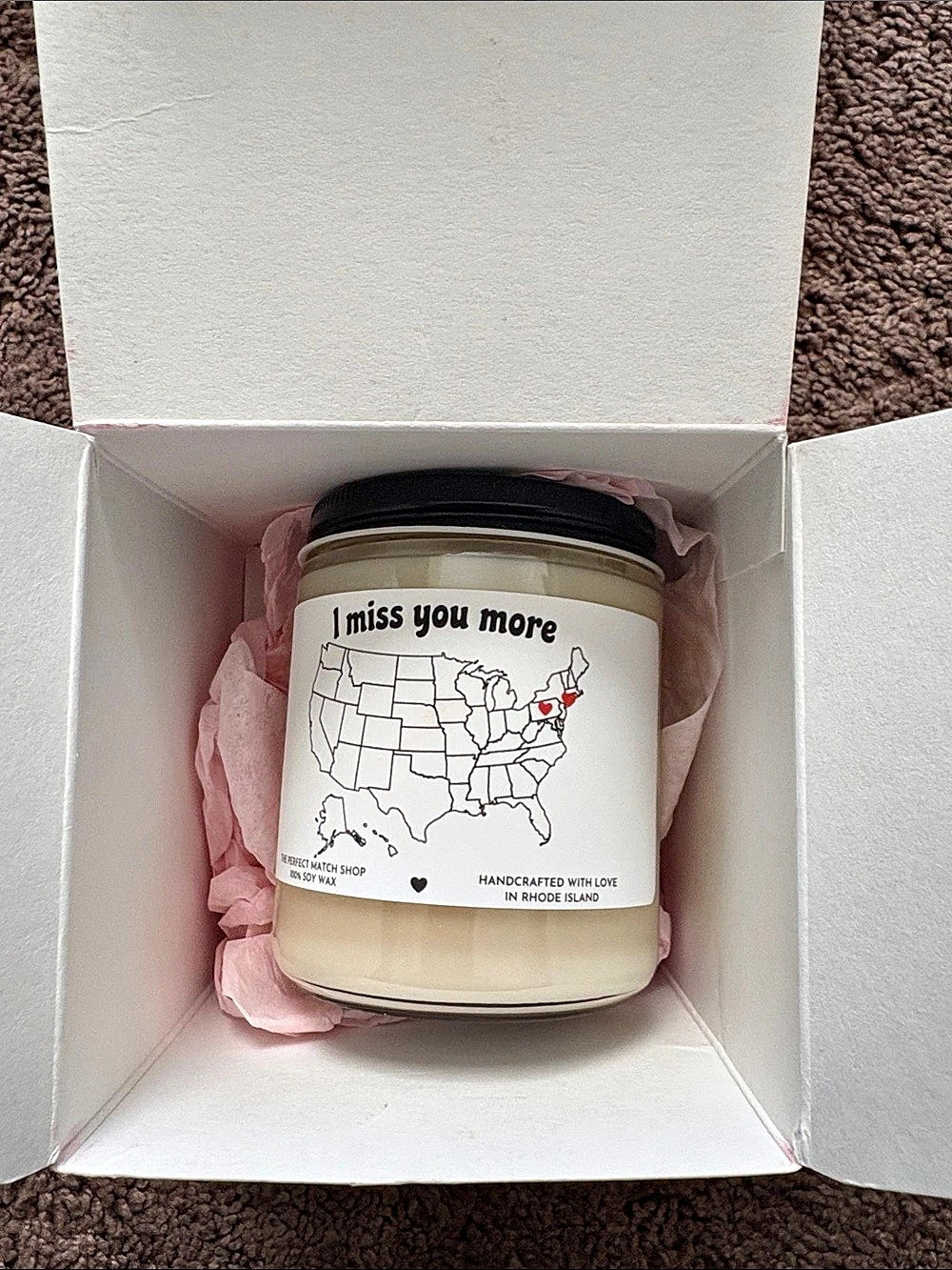 The Perfect Match Shop I Miss You More Soy Candle White & Pink